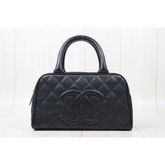 Rank A| CHANEL Caviar Skin Leather Calf Leather Bowling Bag Hand Bag Made In 2005~2006Year|24042501