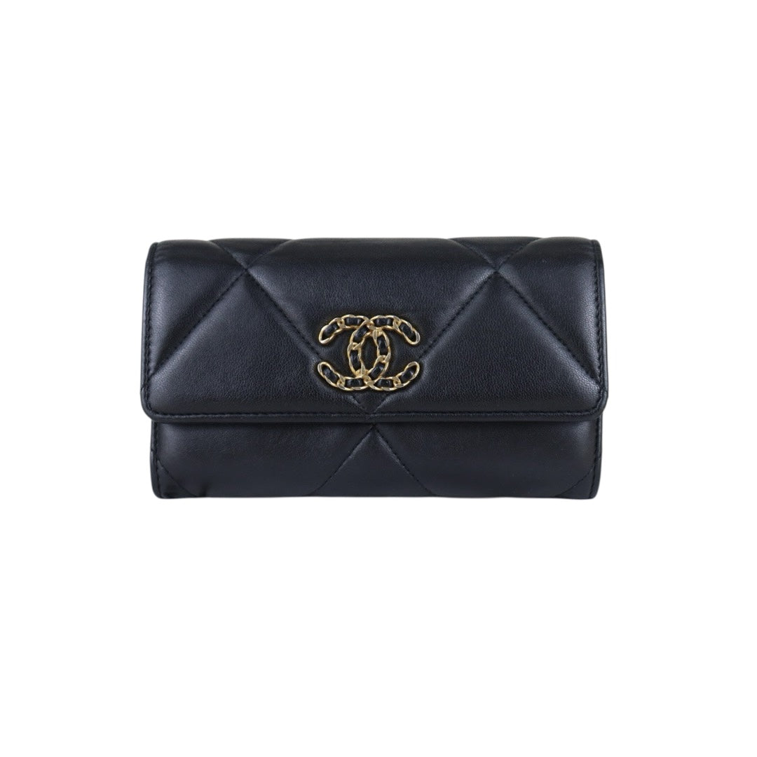 Include Entrupy Certificate of Authenticity｜Very Good ( Rank A)｜CHANEL 19bag Lambskin Black Long Wallet IC Chips Model｜S26071801