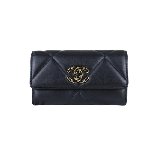 Include Entrupy Certificate of Authenticity｜Very Good ( Rank A)｜CHANEL 19bag Lambskin Black Long Wallet IC Chips Model｜S26071801