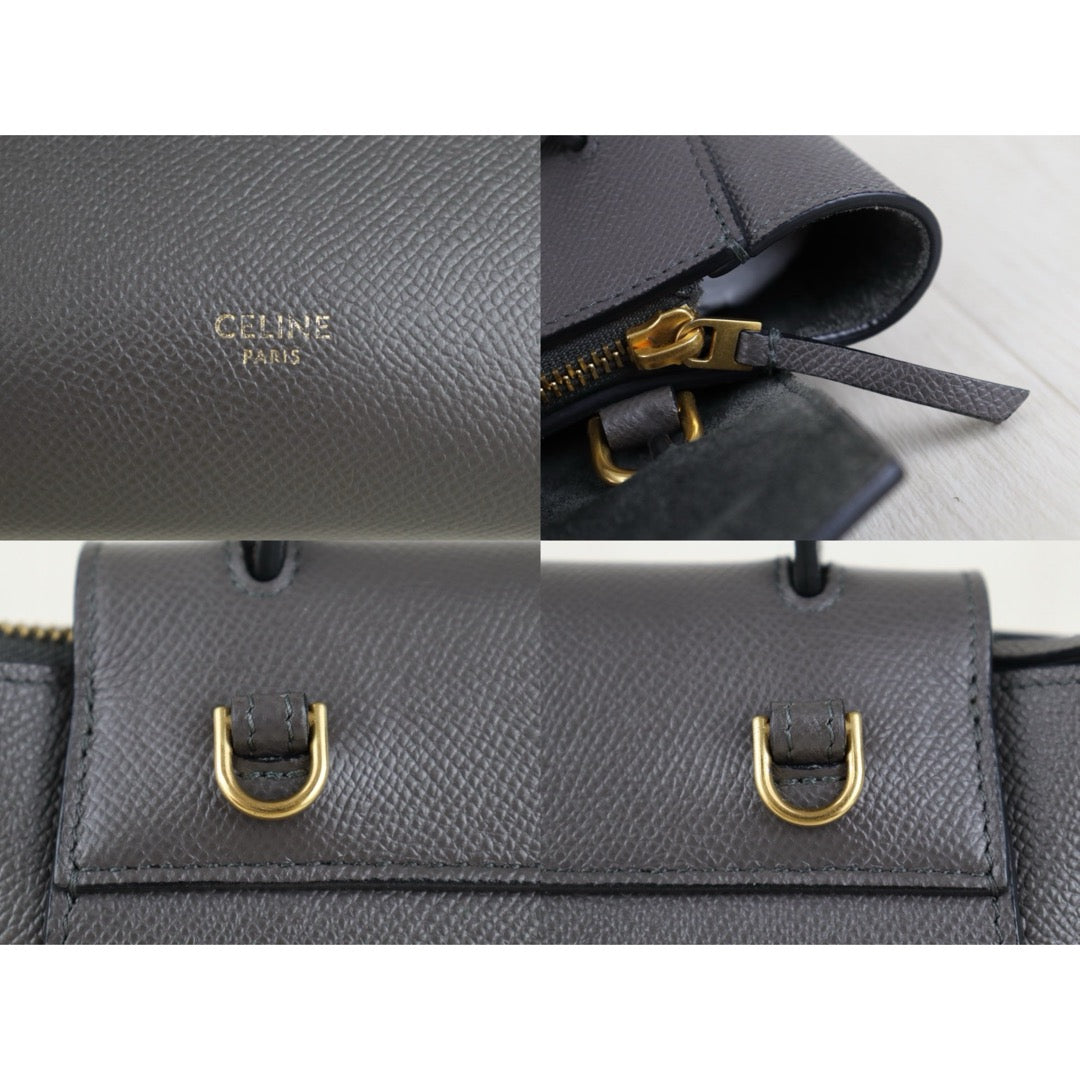Include Entrupy Certificate of Authenticity｜Very Good ( Rank A)｜CELINE Calf Leather Belt Pico Handbag Shoulder Bag Etoupe Gray｜S26042901