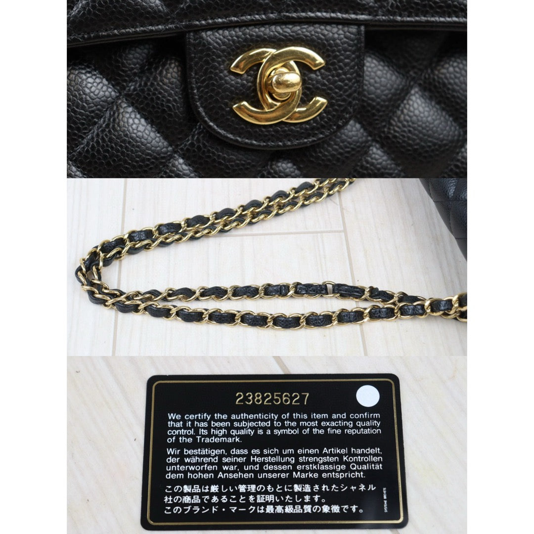 Very Good ( Rank A)｜ CHANEL Caviar Skin Matrasse Double Flap 25 Shoulder Bag Black ｜S24071441