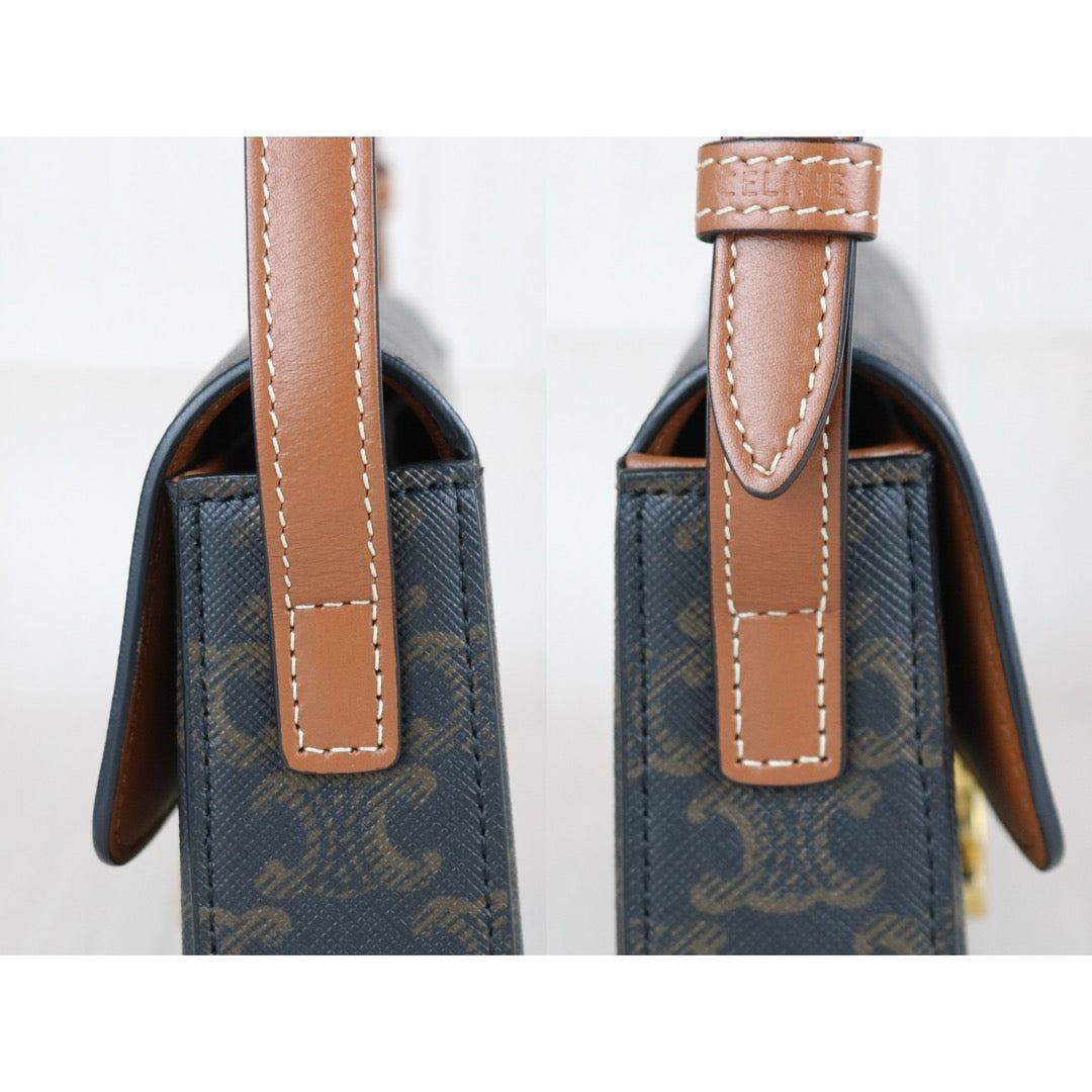Include Entrupy Certificate of Authenticity｜Very Good ( Rank A)｜ CELINE Macadam Triomphe Shoulder Bag  Golden Hardware｜S26061202