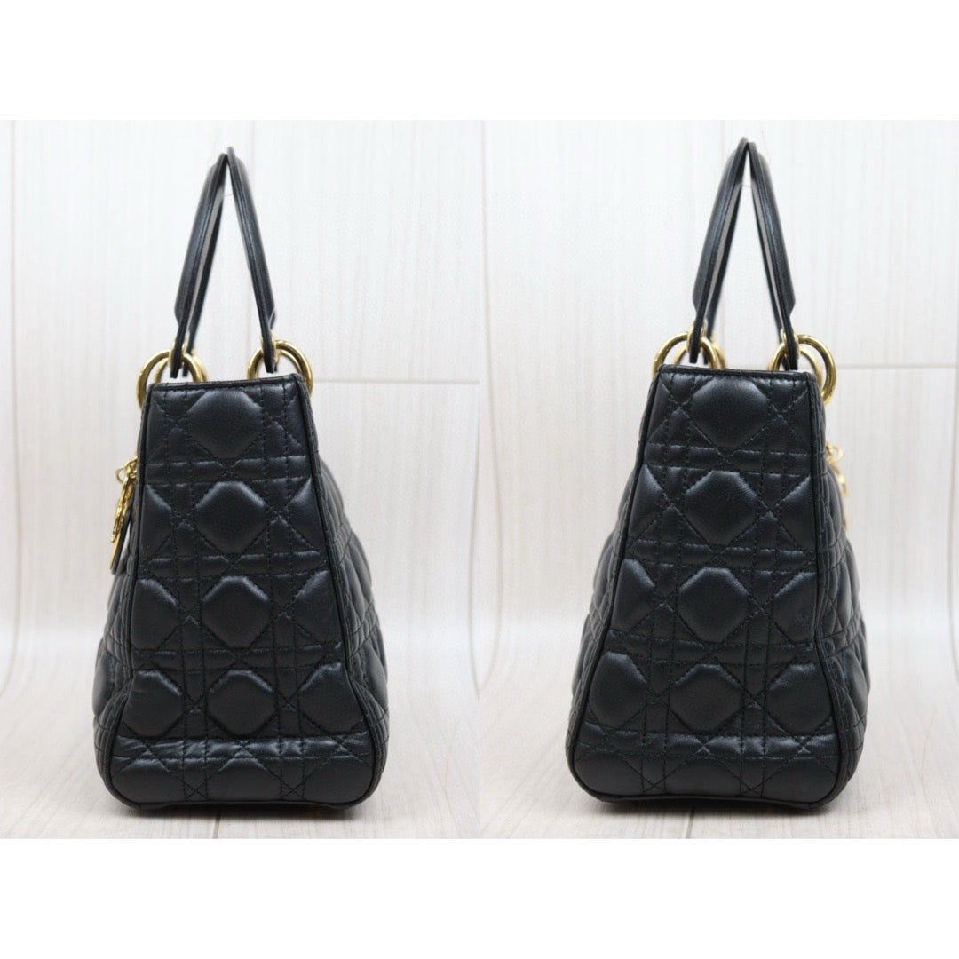 Good ( Rank AB)｜  Dior Lady Dior Lamb Skin 2WAY Shoulder Bag Handbag Black  ｜H25052503
