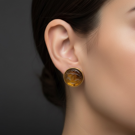 Include Authentic Detective Certificate of Authenticity｜Very Good ( Rank A) ｜CHANEL 99A COCO Mark Amber Vintage Earrings Made In 1999Year｜Y26040606