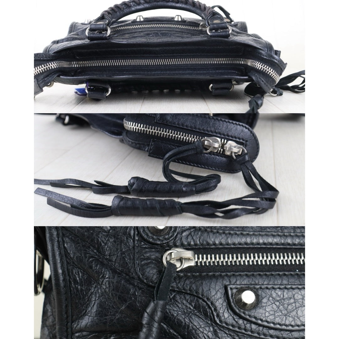 Include Entrupy Certificate of Authenticity｜Good ( Rank AB)｜Balenciaga Oiled Leather Gaint Classic mini city Handbag Shoulder Bag Black｜S26060115