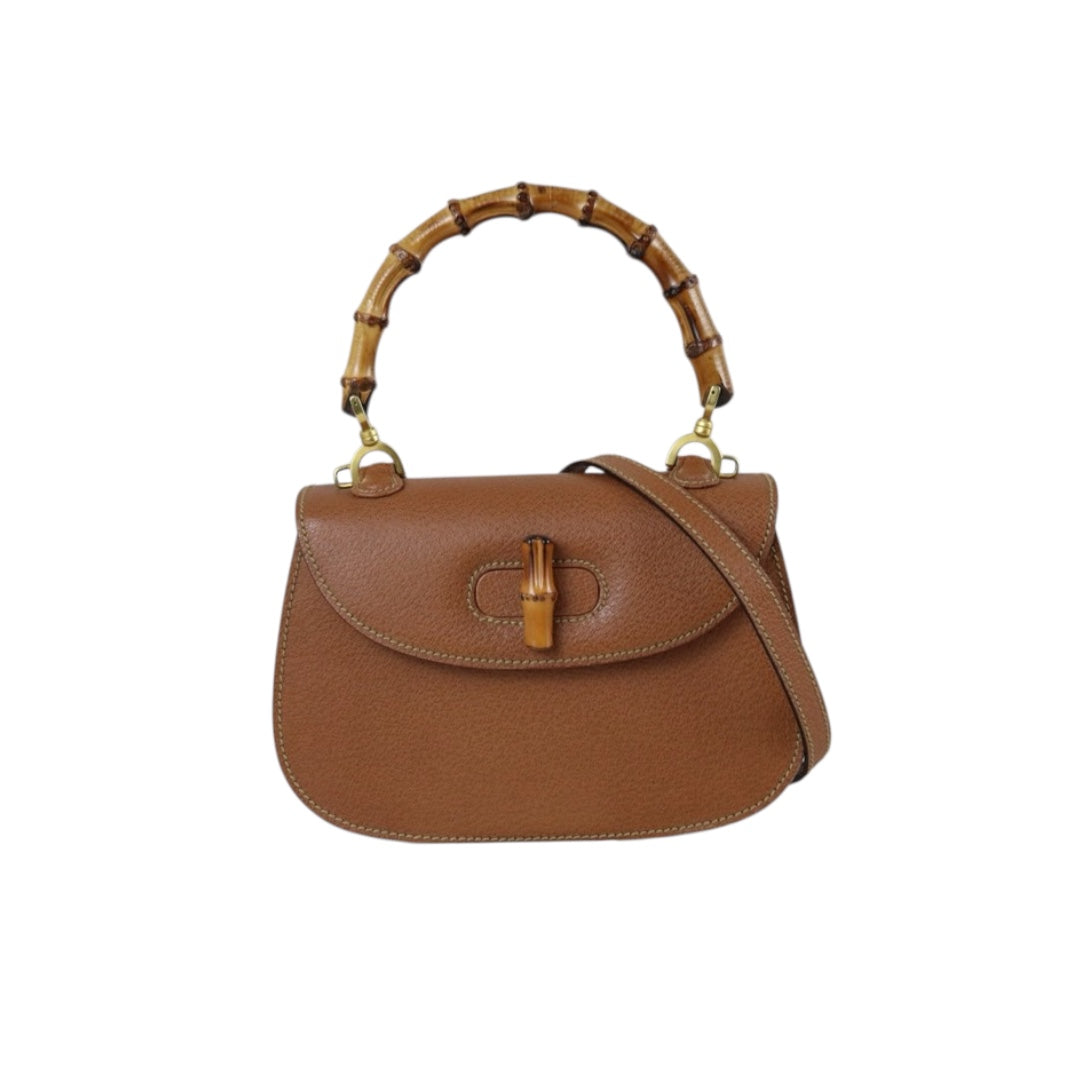 Include Entrupy Certificate of Authenticity｜Good ( Rank AB)｜  GUCCI Bamboo Calf Leather Caramel HandBag ShoulderBag ｜S26073107