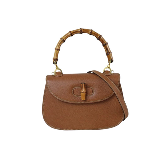 Include Entrupy Certificate of Authenticity｜Good ( Rank AB)｜  GUCCI Bamboo Calf Leather Caramel HandBag ShoulderBag ｜S26073107