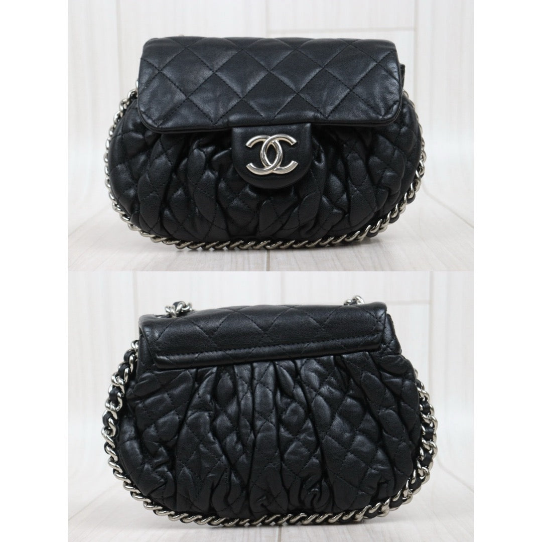 Very Good ( Rank AB)｜ CHANEL Calf Leather Chain Around Cloud Bag Shoulder Bag Black PM Made In 2012-2013Year｜L25111601