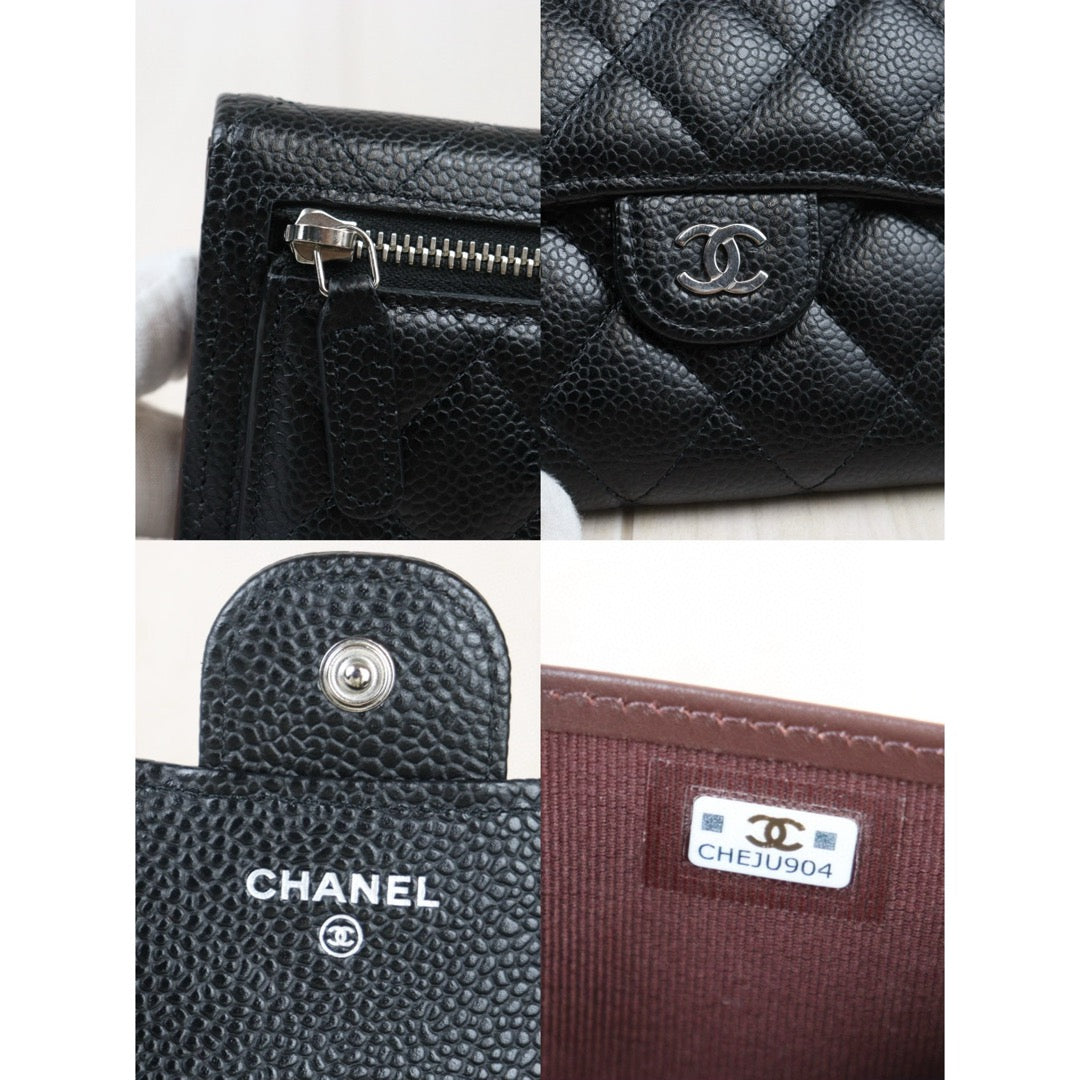 Very Good ( Rank A) ｜CHANEL Caviar Skin Leather Calf Leather  Wallet Black ｜24122002