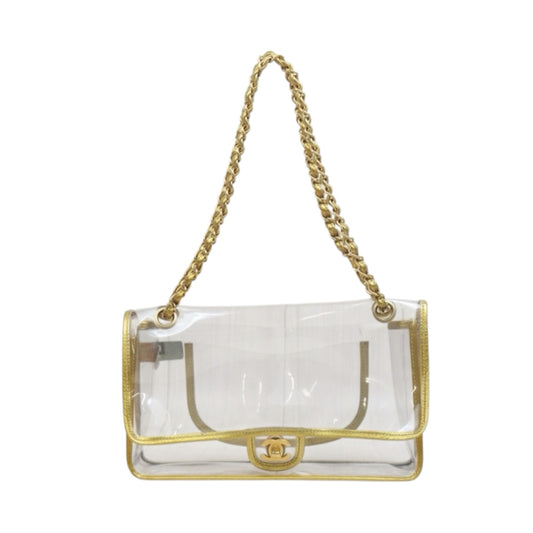 Include Entrupy Certificate of Authenticity｜Good ( Rank AB)｜ CHANEL Gold-trimmed Clear Shoulderbag Made In 2006～2008Year｜S26063001