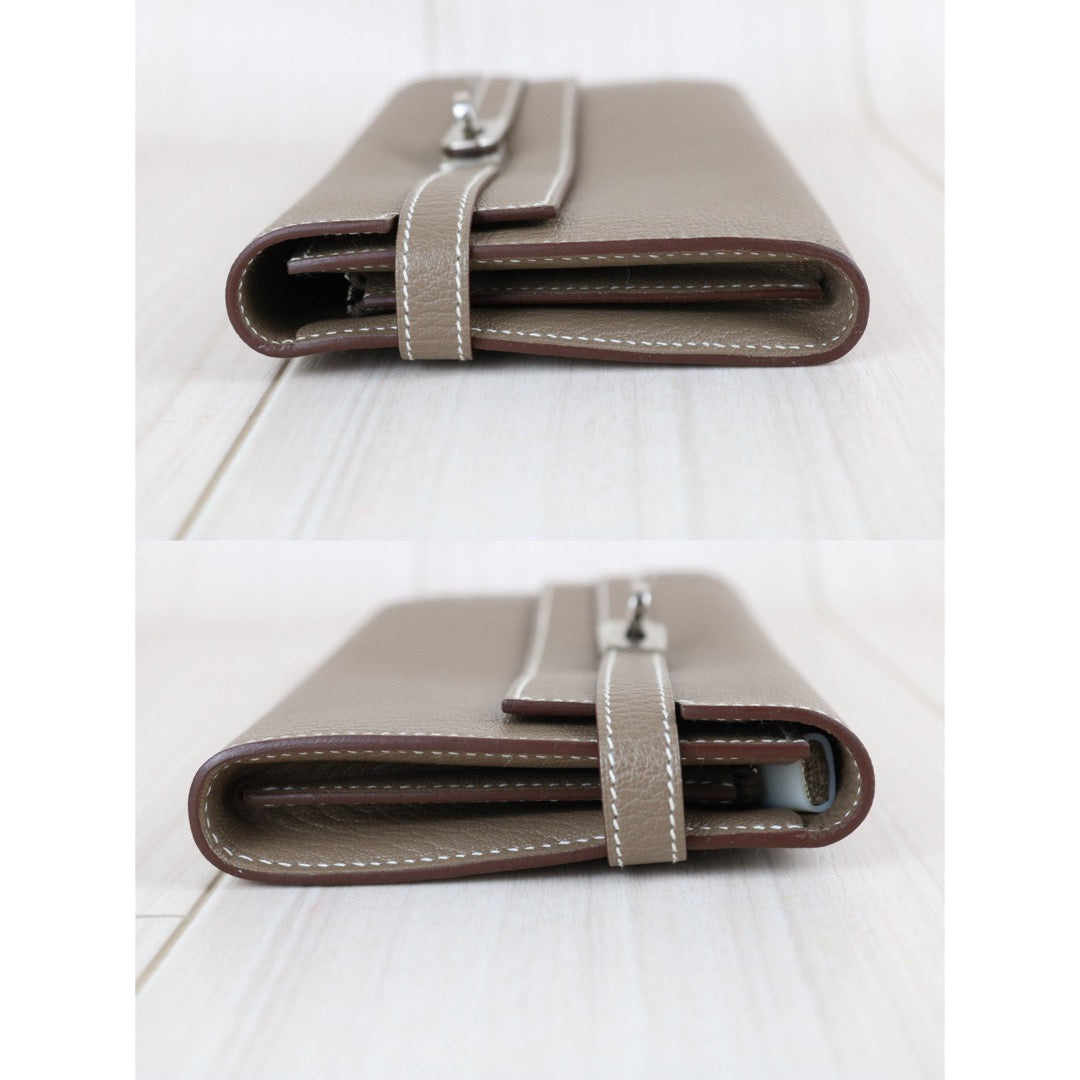 Include Entrupy Certificate of Authenticity｜Excellent（Rank SA)｜ HERMES Goatskin Kelly Long Wallet Etoupe □Q Stamp Made In 2013Year｜Z26100803