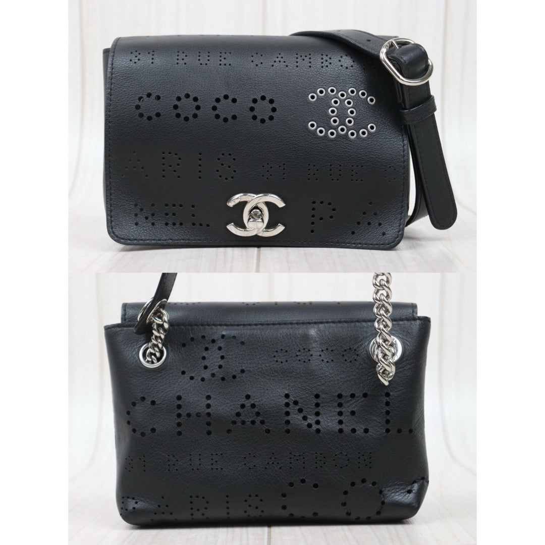 Very Good ( Rank A)｜ CHANEL Calf Leather Matrasse Chain Limited Edition Eyelets Shoulder Bag Waist Bag Black Made In 2019Year｜Y25072805