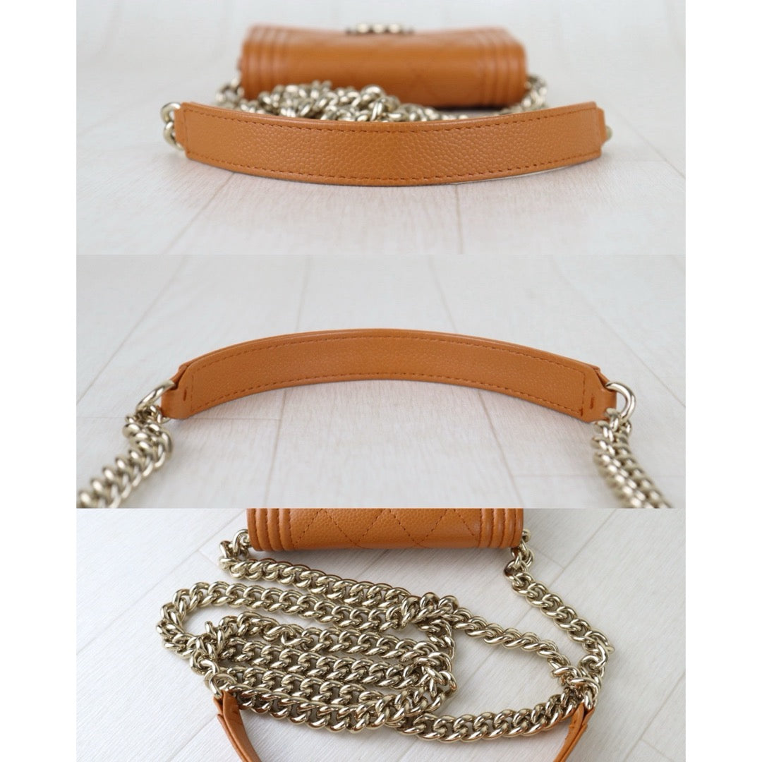 Include Entrupy Certificate of Authenticity｜Very Good ( Rank A) ｜Chanel Caviar Skin Leboy Shoulder Bag Caramel  Made In 2021-2022Year ｜S26072533