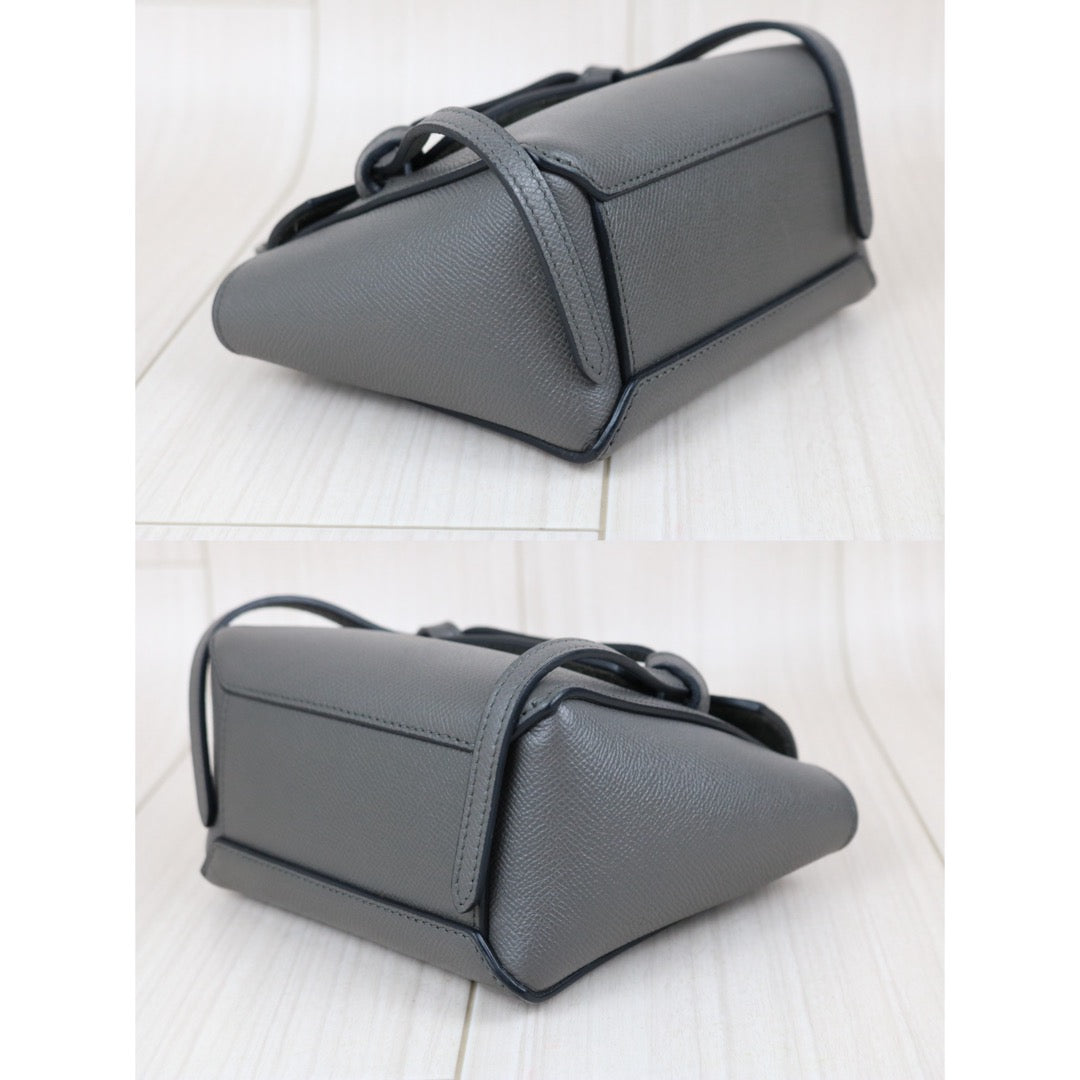 Include Entrupy Certificate of Authenticity｜Very Good ( Rank A)｜CELINE Calf Leather Belt Pico Handbag Shoulder Bag Etoupe Gray｜X26100714