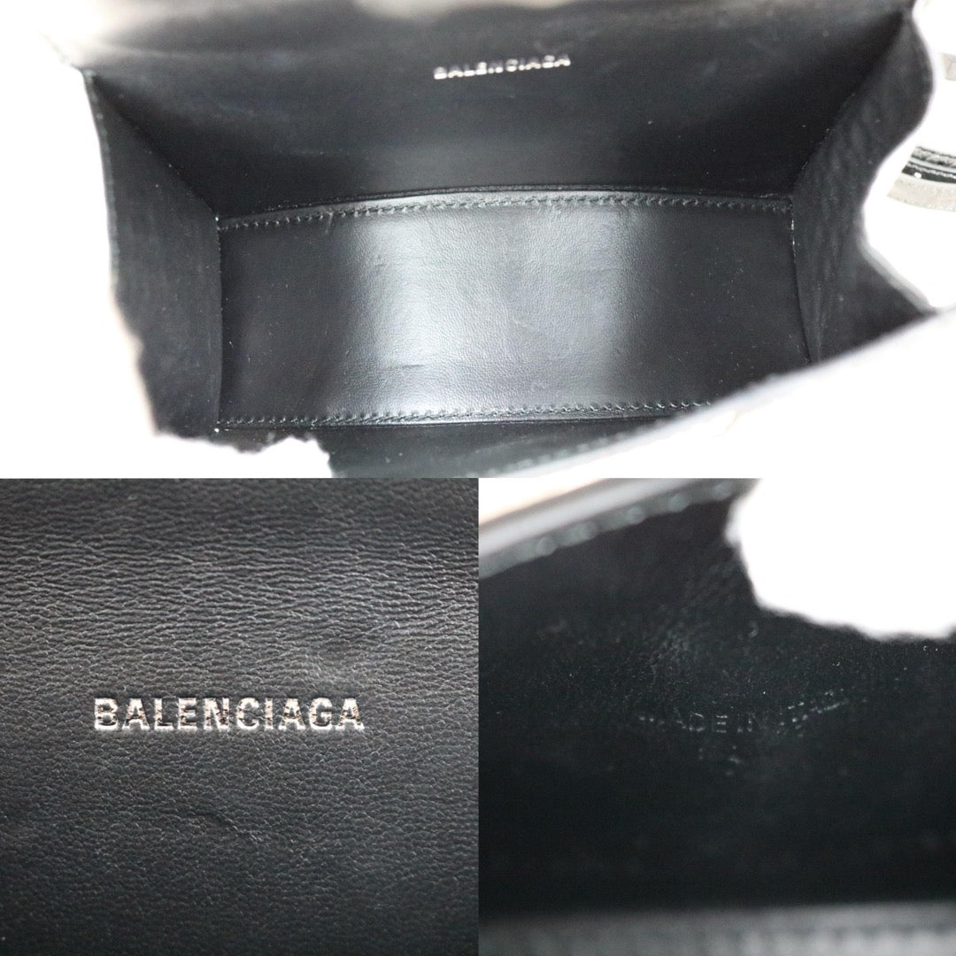 Include Entrupy Certificate of Authenticity｜Very Good ( Rank A)｜Balenciaga Crocodile Embossed Calfskin So Black Hourglass Hand Bag Shoulder Bag XS｜Z26091606