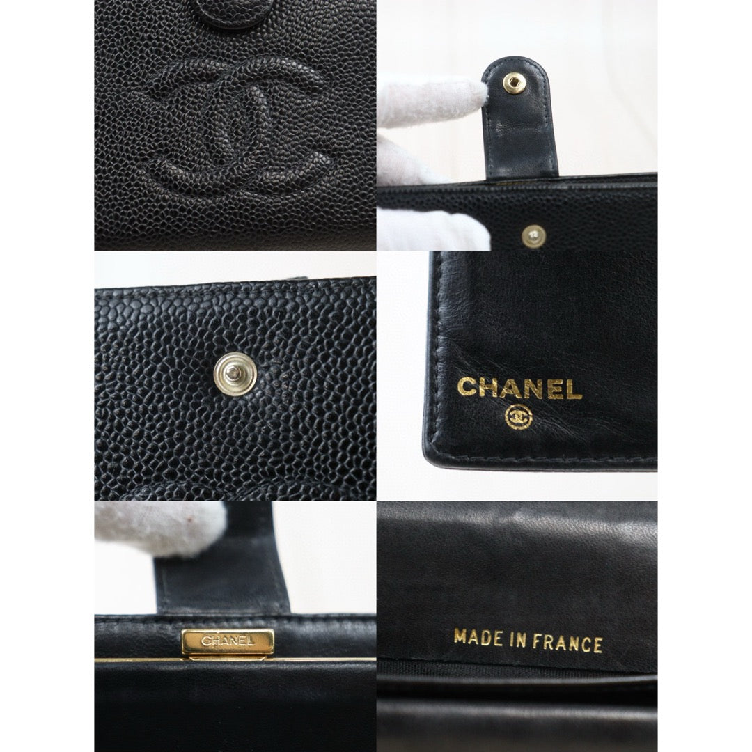 Good ( Rank AB)｜CHANEL Caviar Skin Black Long Wallet Made In 2000-2002 Year｜VT25030129