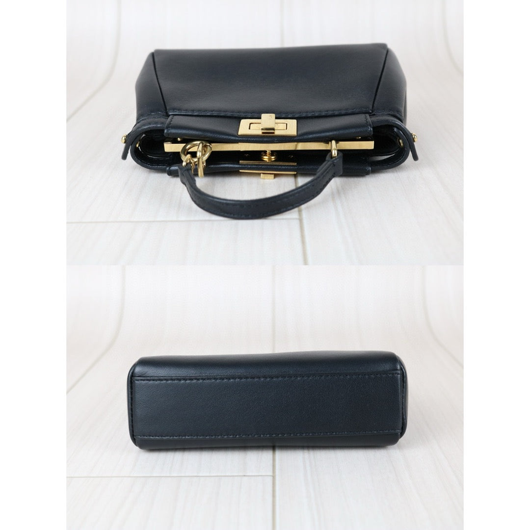 Excellent（Rank SA）｜ FENDI Lamb Skin Micro Mini Peeapoo Handbag With Shoulder Bag Black｜S25041803