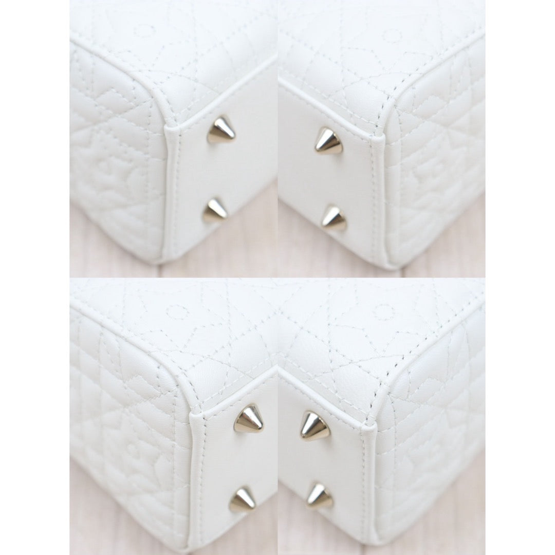 Excellent（Rank SA）｜  Dior Lady Dior Lamb Skin 2WAY  Handbag Shoulder Bag White  ｜H25063018