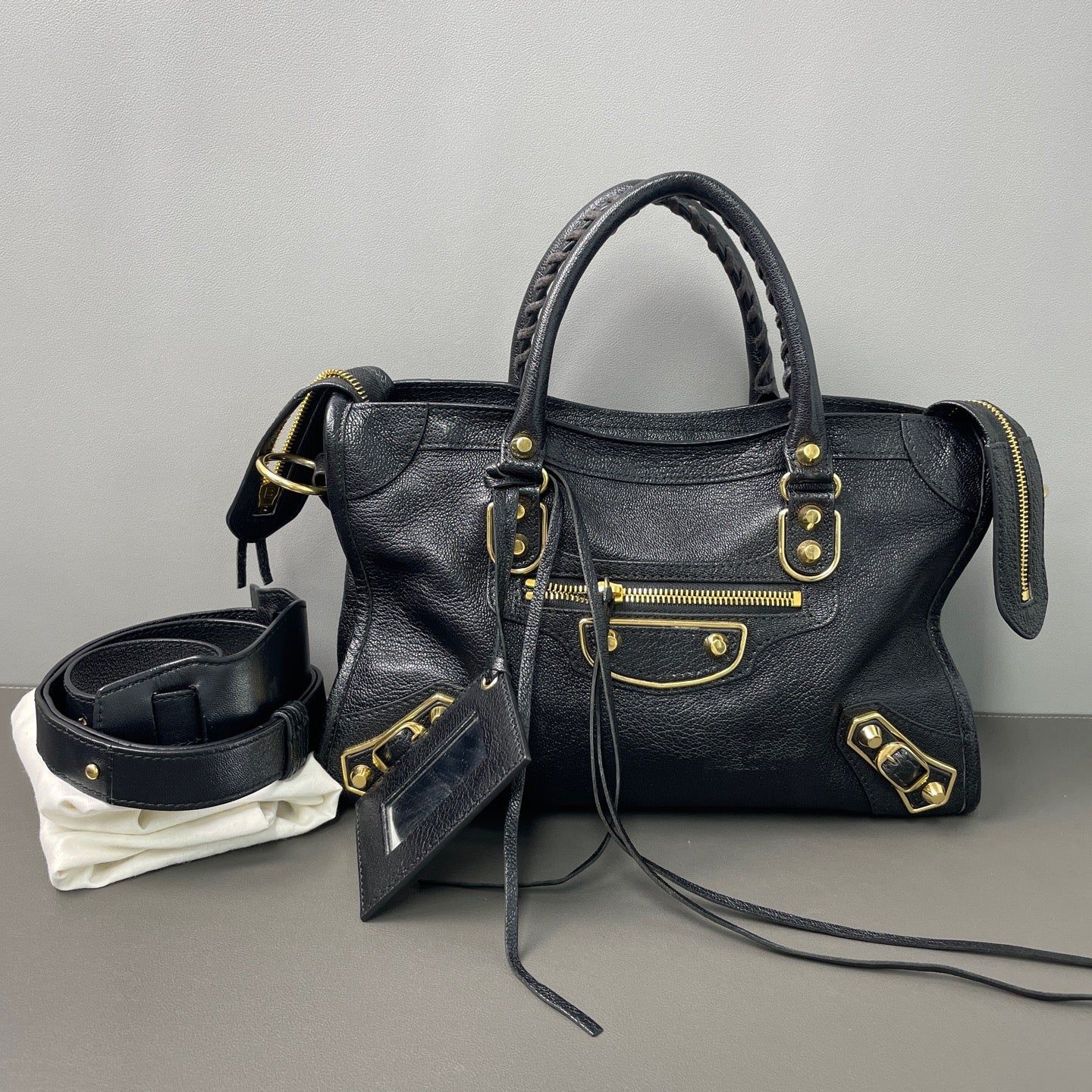 Very Good ( Rank A)｜Balenciaga Goatskin edge Mini Classic City Haze Black HandBag Shoulder Bag