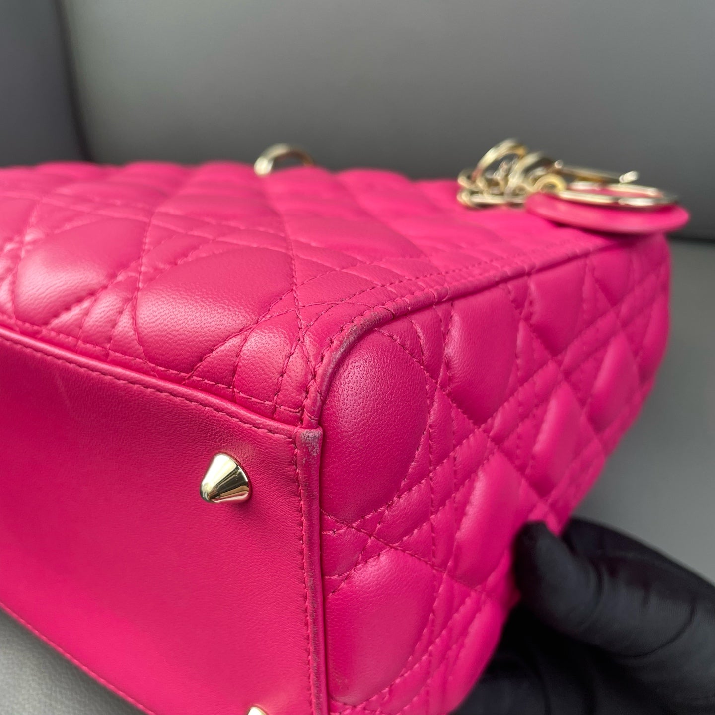 Very Good ( Rank A) ｜  Dior Lady Dior Lamb Skin 2WAY Shoulder Bag Handbag Pink