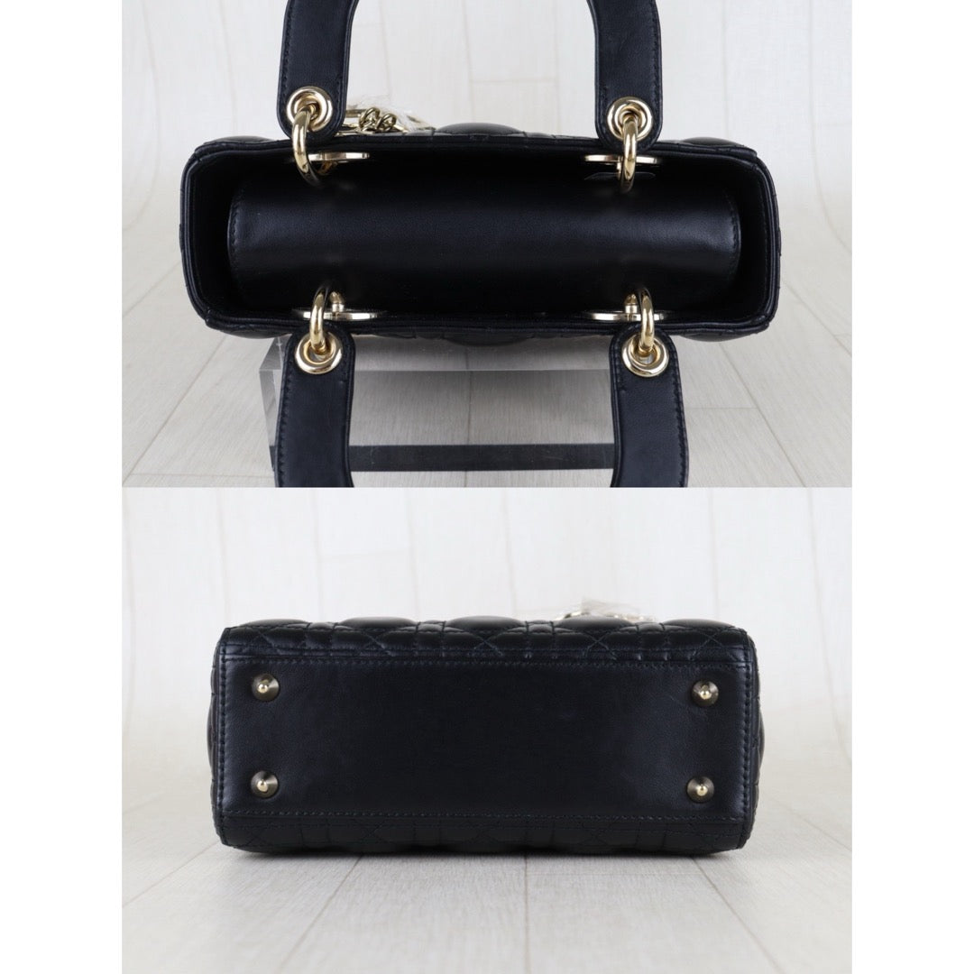 Include Entrupy Certificate of Authenticity｜Very Good ( Rank A) ｜  Dior Lady Dior Lamb Skin 2WAY Handbag Shoulder Bag Black ｜S26030826