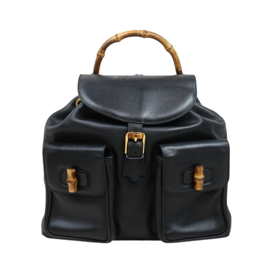 Very Good ( Rank A) ｜GUCCI Bamboo Leather GM Backpack Black｜25042120