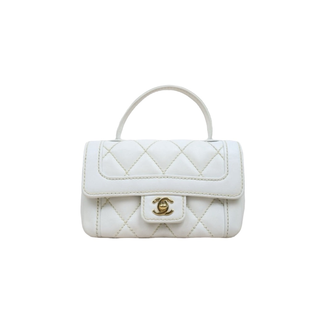 Good ( Rank AB)｜CHANEL Calf Leather White Mini  Vintage Kelly Handbag  Made In 2004-2005Year｜Y25110418