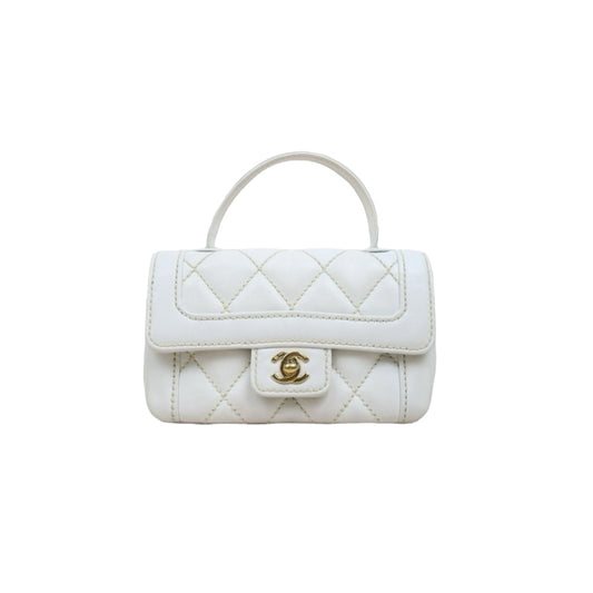 Good ( Rank AB)｜CHANEL Calf Leather White Mini  Vintage Kelly Handbag  Made In 2004-2005Year｜Y25110418