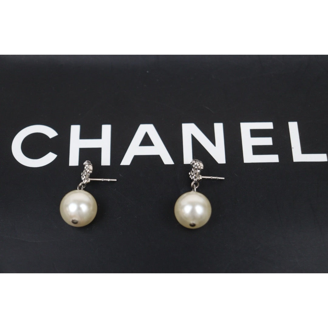Very Good ( Rank A) ｜ CHANEL B14V Coco Mark  Rhinestone Pearl Earrings Made In 2014Year ｜V25122601