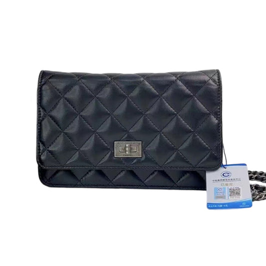 Rank AB｜ CHANEL Matelasse Lamb Leather 2.55 Chain Wallet Black Silver Hardware ｜2304163