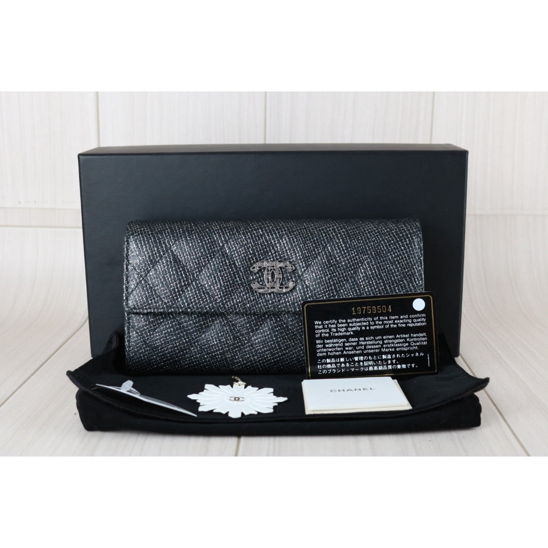 Excellent（Rank SA）｜CHANEL 2013 Earth Series Limited Edition Black Long Wallet Made In 2014 Year｜X25060309