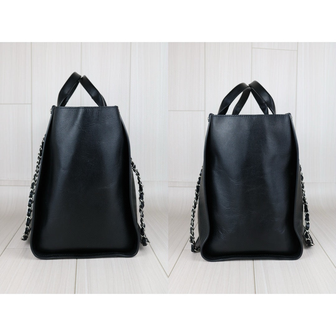 Very Good ( Rank A)｜ CHANEL Caviar Skin Leather Calf Leather Tote Bag Black  Large Made In 2009-2010 Year｜S24122609