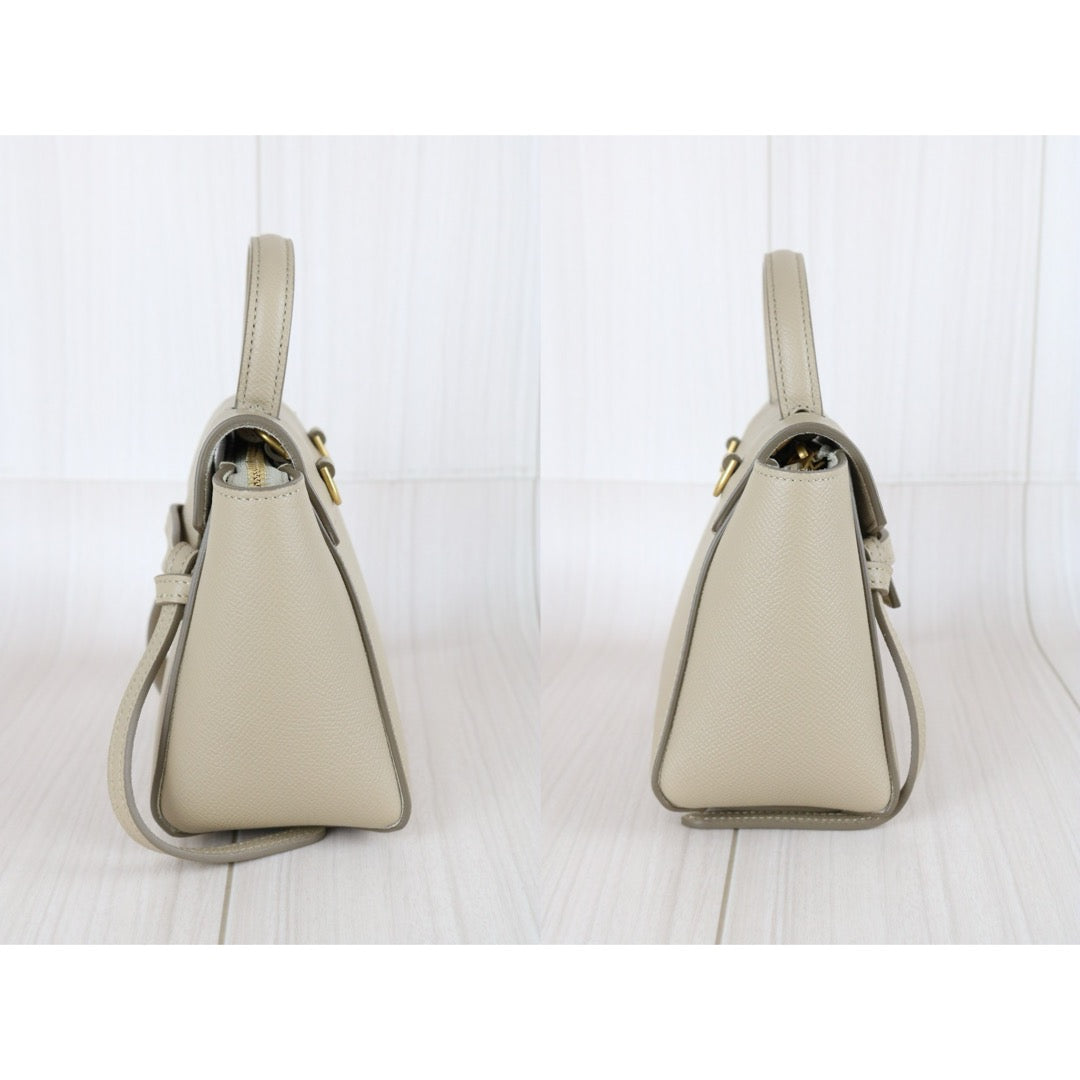 Very Good ( Rank A)｜CELINE Calf Leather Belt Pico Handbag Shoulder Bag Beige｜S25070708