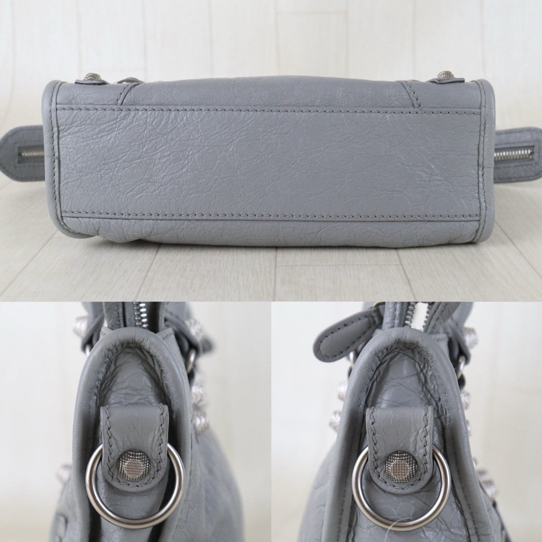 Include Entrupy Certificate of Authenticity｜Very Good ( Rank A)｜Balenciaga Waxed Leather Gaint Classic City Mini Grey HandBag Shoulder Bag ｜S26083014