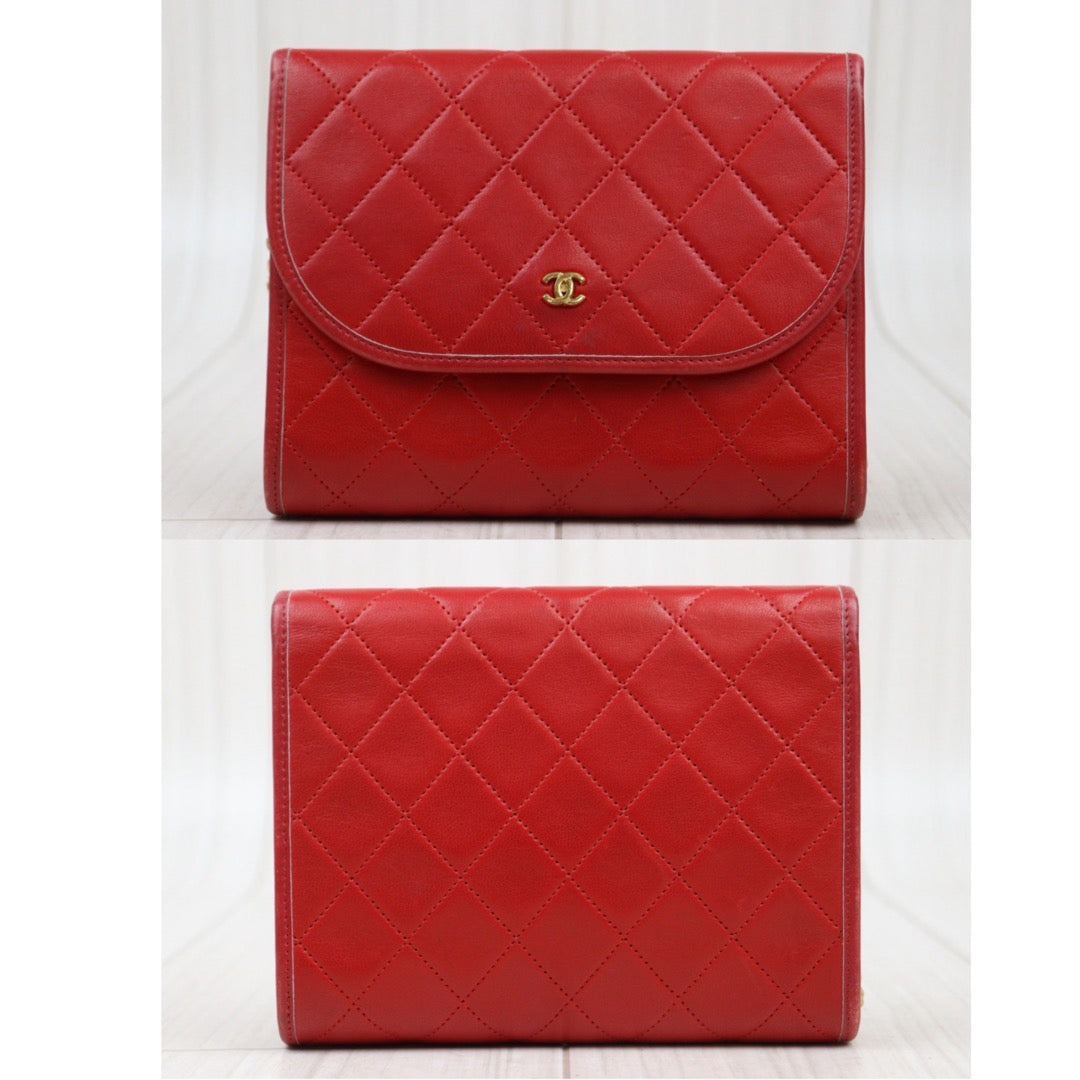 Rank A｜ CHANEL Mini Coco Mark Matrasse Lambskin Chain Shoulder Bag Red｜V24040302