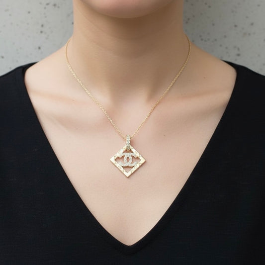 Include Authentic Detective Certificate of Authenticity｜Excellent（Rank SA） ｜ CHANEL B25P  Coco Mark  Argyle Cutout Rhinestone  Necklace｜S26062103