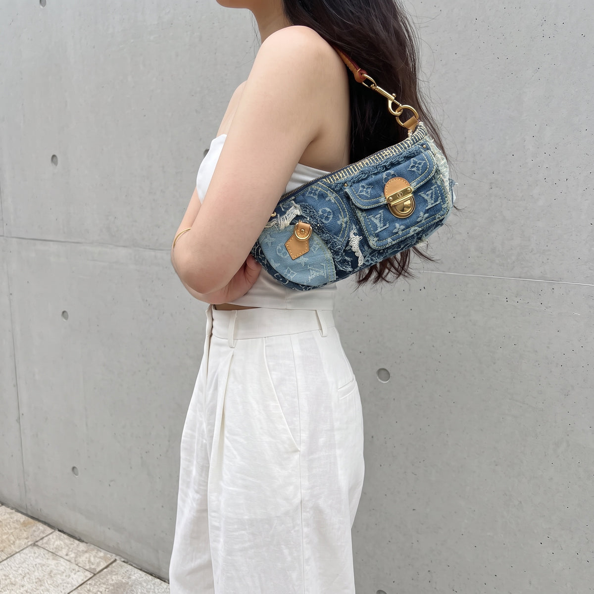 Include Entrupy Certificate of Authenticity｜Good ( Rank AB)｜Louis Vuitton Monogram  Denim Patchwork Pouchy ShoulderBag  ｜Z26091508