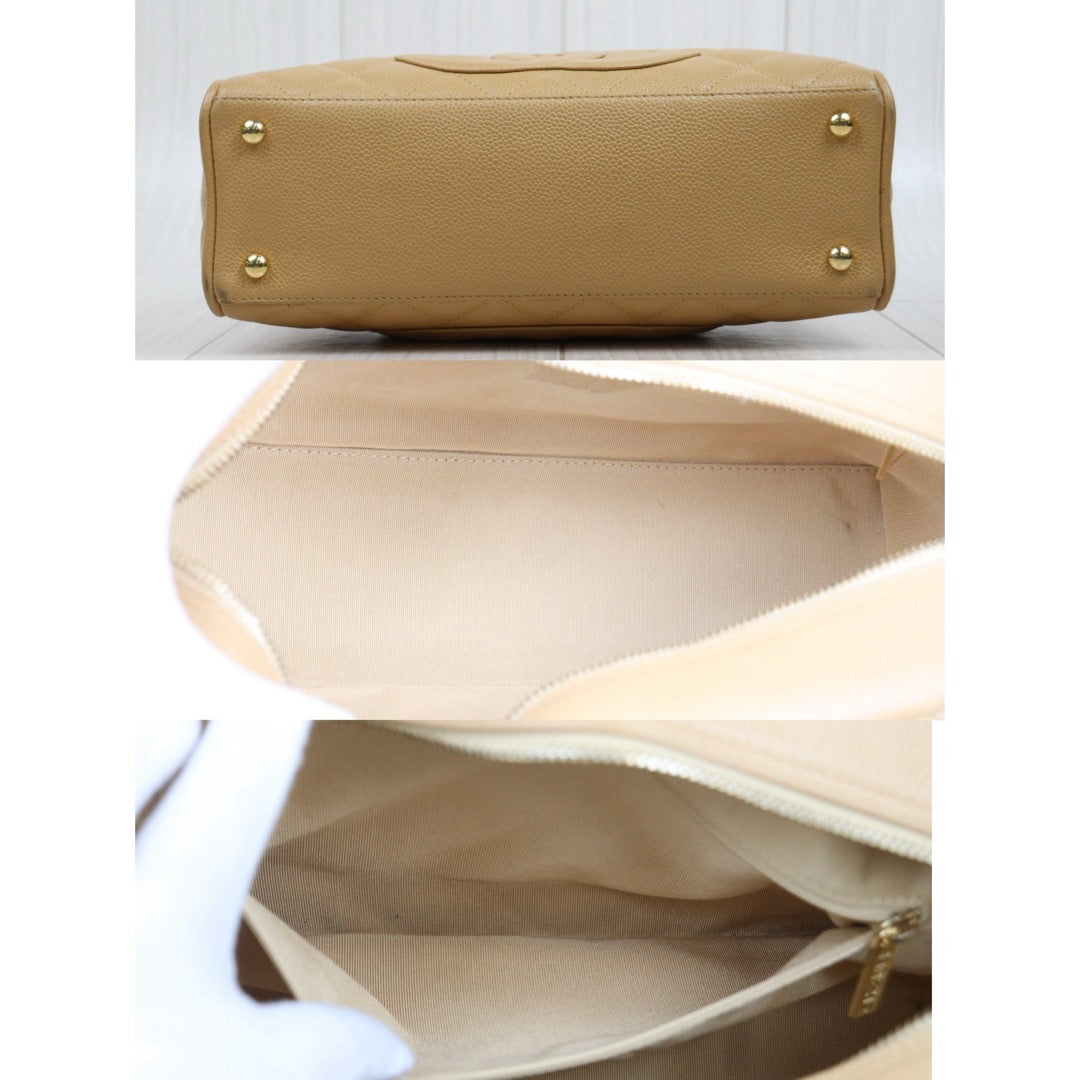 Good ( Rank AB)｜ CHANEL Caviar Skin  Calf Leather Bowling Hand Bag Beige Made In 2004～2005Year｜A25120609