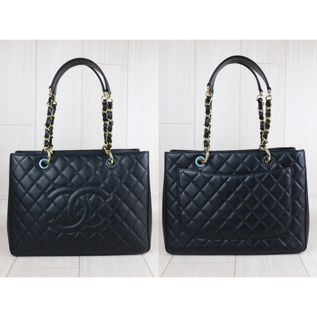 Include Entrupy Certificate of Authenticity｜Excellent( Rank SA) ｜ CHANEL Caviar Skin Matrasse Chain GST Tote Bag  Black  Made In 2013-2014Year｜S26070203
