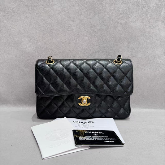 Very Good ( Rank A)｜CHANEL caviar Skin Matrasse Double Flap 23 Shoulder Bag Black
