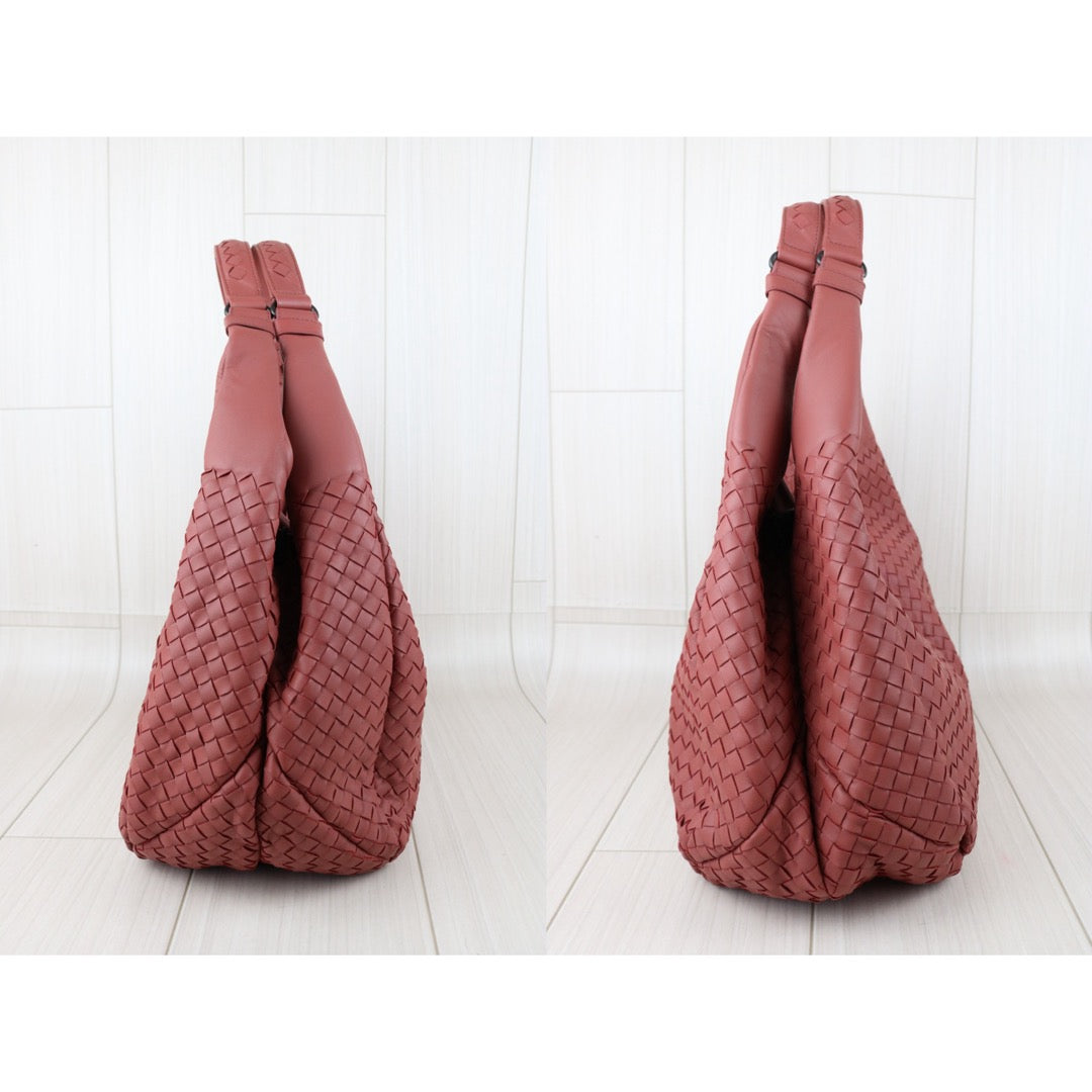 Include Entrupy Certificate of Authenticity｜Very Good ( Rank A)｜ Bottega Veneta Lamb Skin Intrecciato Campana Shoulder Bag  Dusty Rose｜X26091002