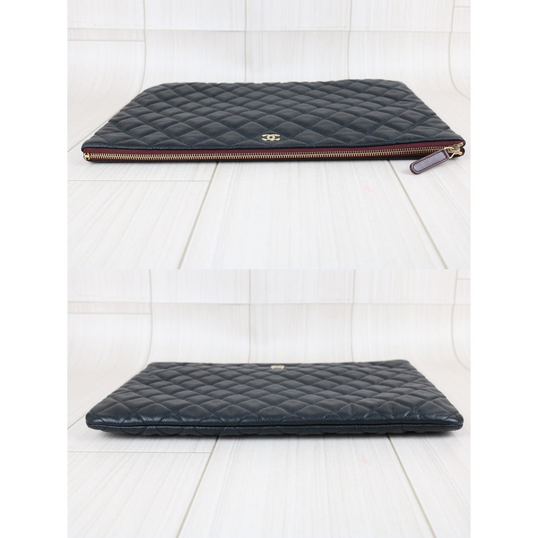 Include Entrupy Certificate of Authenticity｜Very Good ( Rank A)｜ CHANEL Caviar Skin  Klassische Pochette Mit Reissverschluss  GM Black Made In 2018-2019Year ｜X26090303
