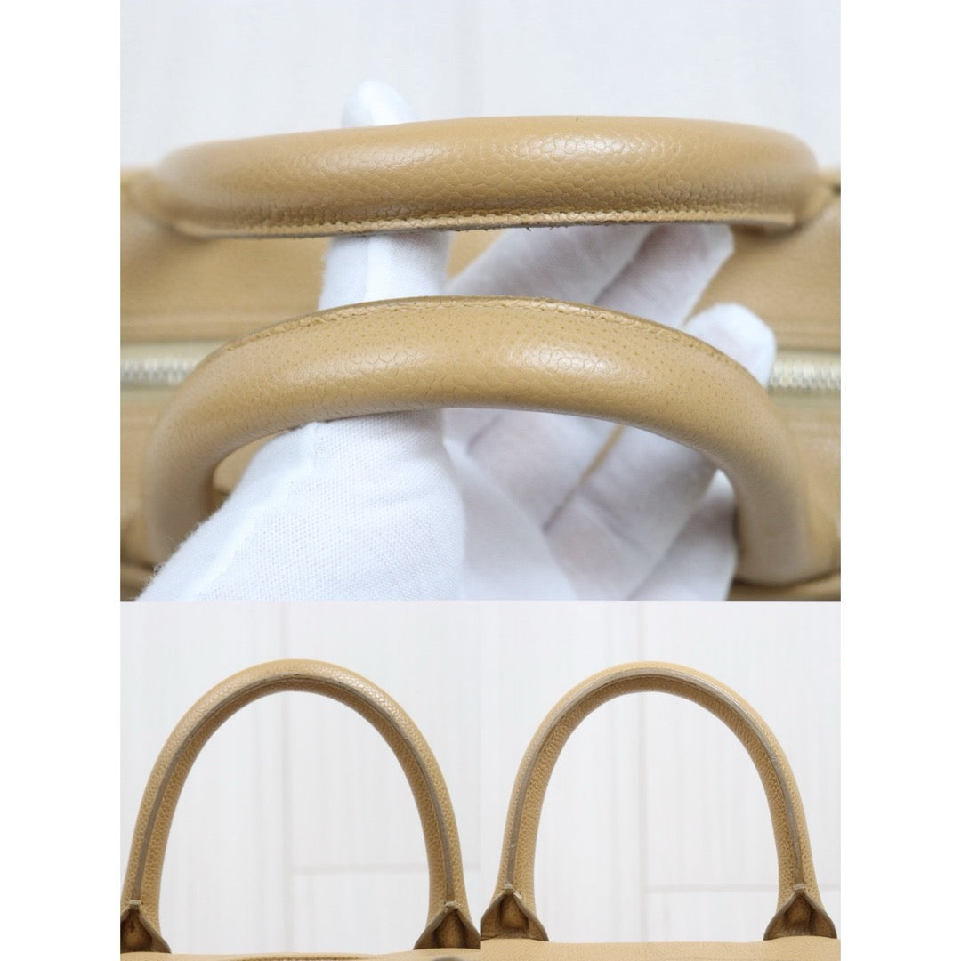 Include Entrupy Certificate of Authenticity｜Good ( Rank AB)｜ CHANEL Caviar Skin  Calf Leather Bowling Hand Bag Beige Made In 2003～2004Year｜26051302