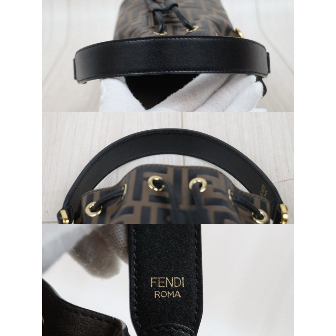 Good ( Rank AB)｜ FENDI Zucca Mini Mon Tresor Calf Leather Bucket bag Shoulder Bag Brown ｜V25102102