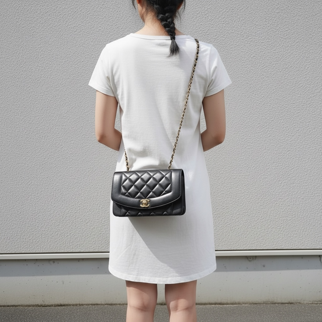 Include Entrupy Certificate of Authenticity｜Good ( Rank AB)｜ CHANEL  Lamb Skin Matrasse Chain  Diana 22 Shoulder Bag Made in 1991-1994Year｜26040604