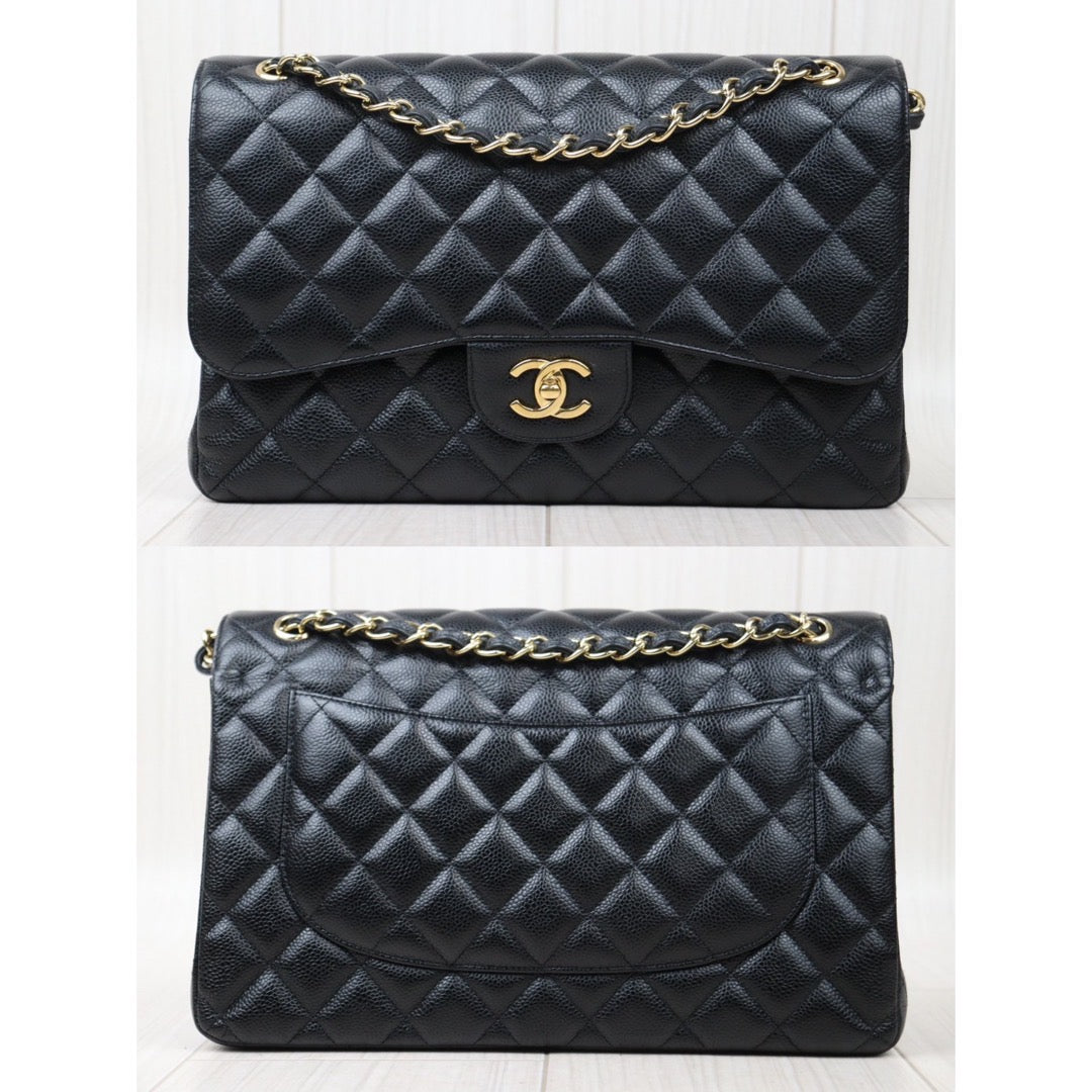 Rank A｜ CHANEL Caviar Skin Matrasse Double Flap 30 Shoulder Bag Black Made In 2012-2013 Year  ｜S24052210