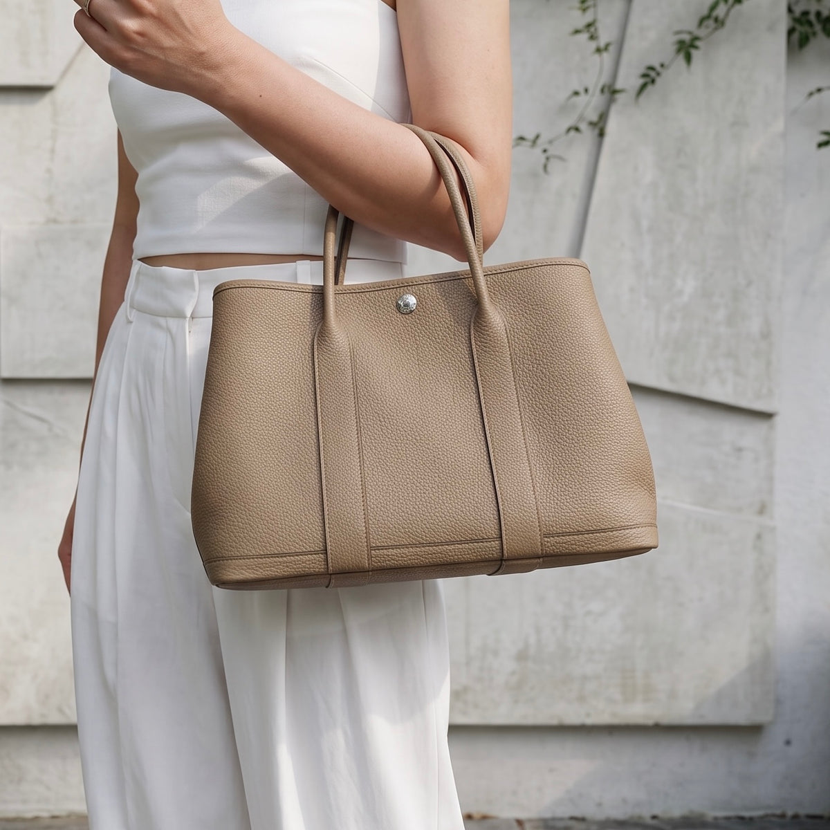 Include Entrupy Certificate of Authenticity｜Very Good ( Rank A)｜ HERMES Negonda Beige Garden Party 30 Handbag W Stamp Made In 2024 Year｜S26080616