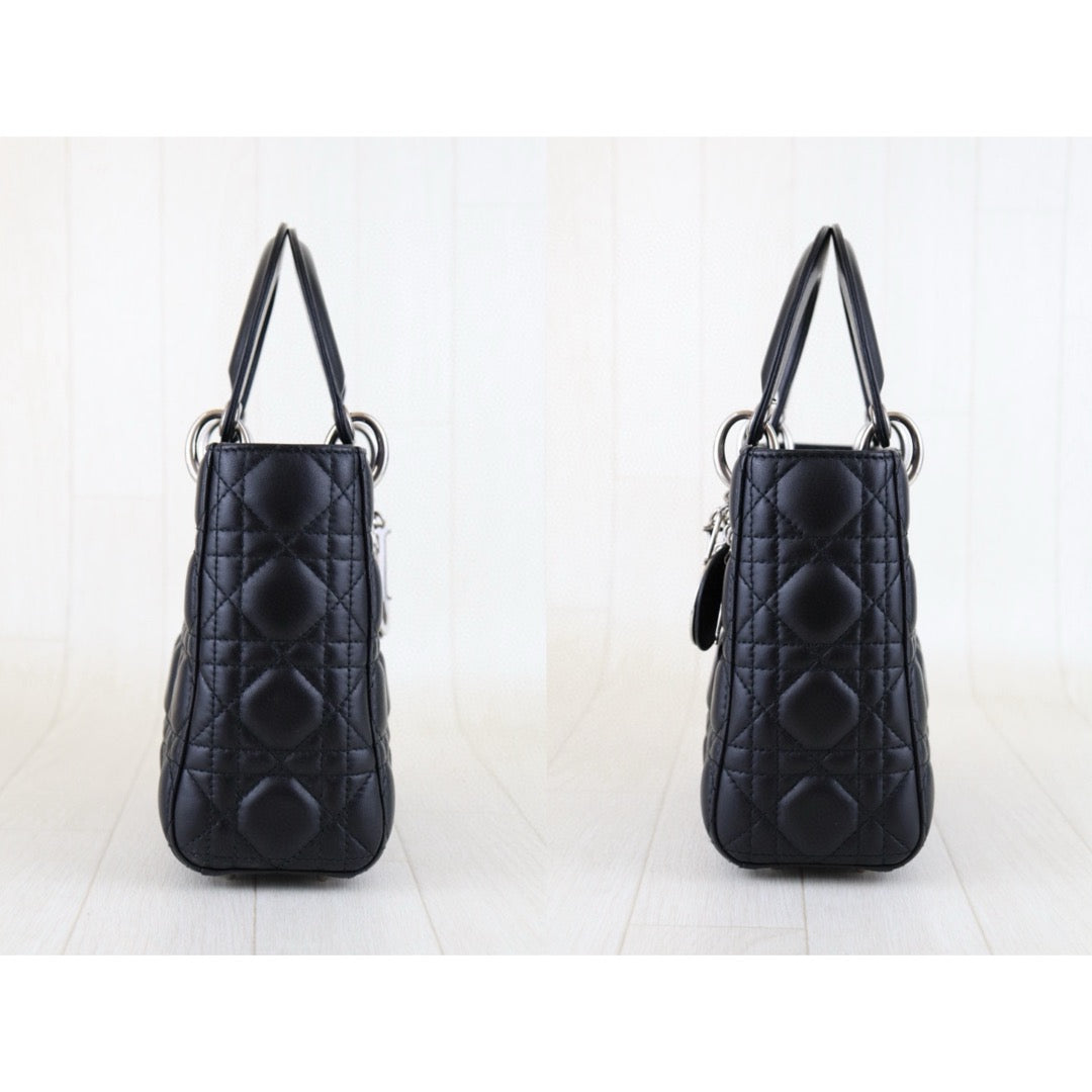 Very Good ( Rank A) ｜  Dior Lady Dior Lamb Skin 2WAY Shoulder Bag Handbag Black  ｜H25011104