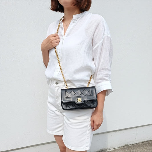 Include Entrupy Certificate of Authenticity｜Good ( Rank AB)｜ CHANEL  Lamb Skin Mini Diana  Chain Shoulder Bag Made in 1989-1991Year｜26051305