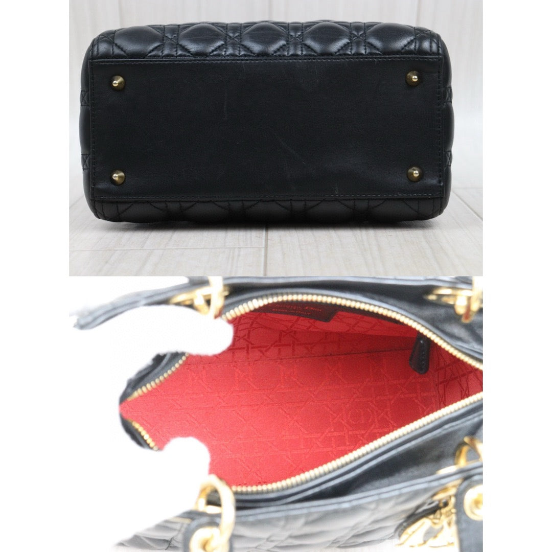 Good ( Rank AB)｜  Dior Lady Dior Lamb Skin 2WAY Shoulder Bag Handbag Black  ｜H25052503